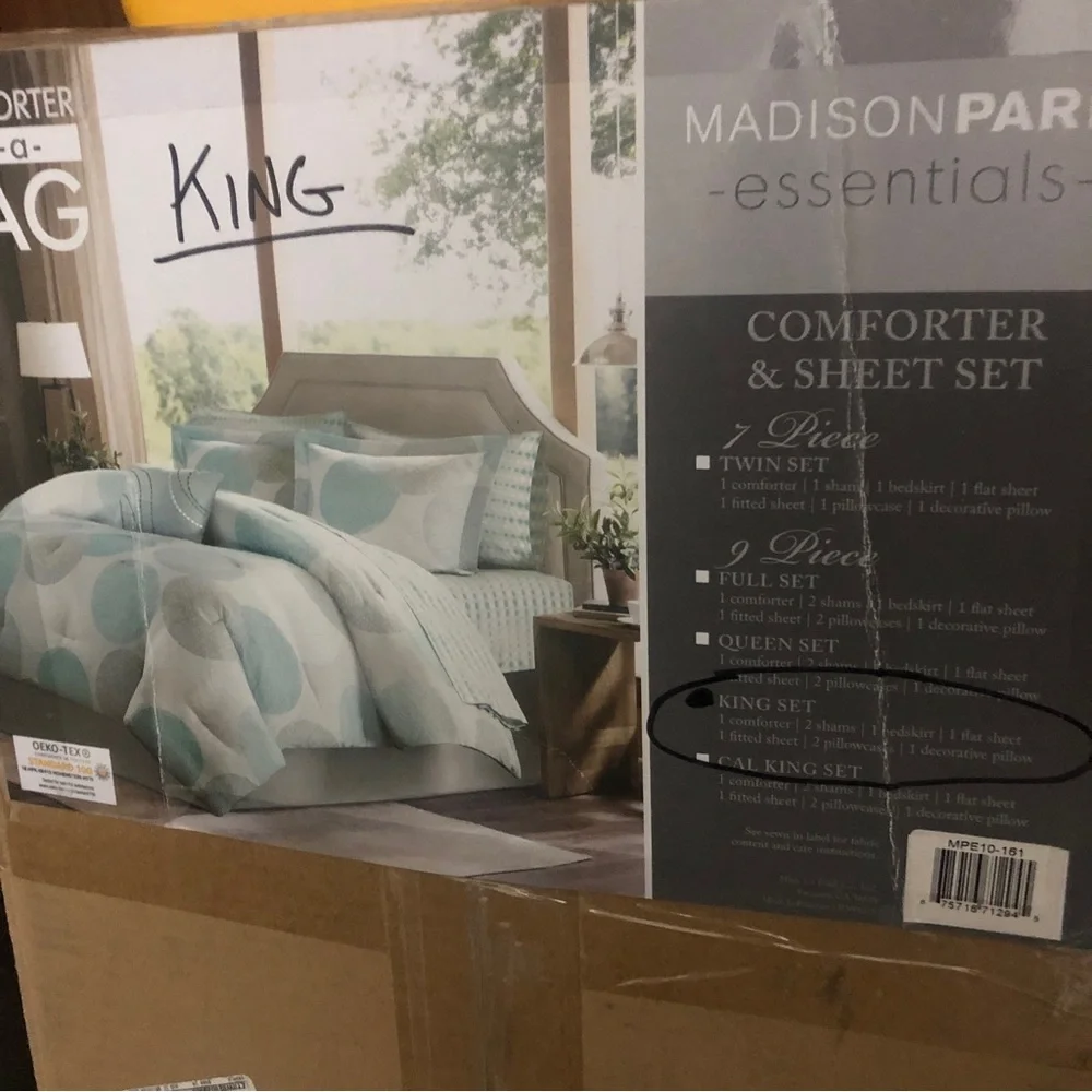 9 pc Home Essence KING NIB Cabrillo Complete Comforter and Cotton Sheets